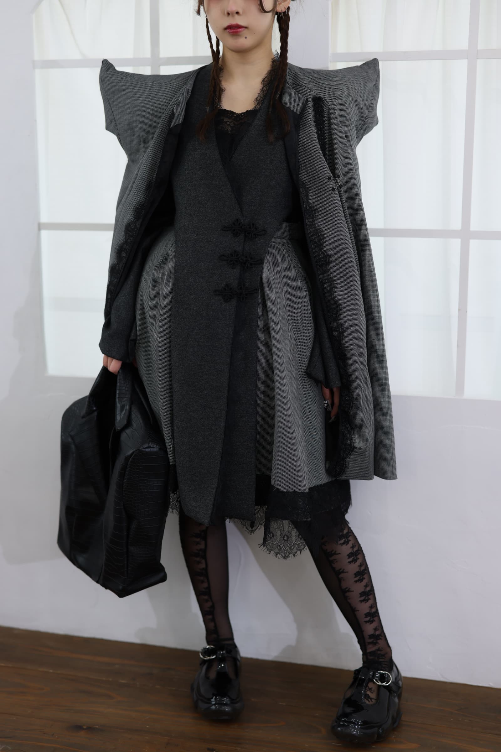 collarless chinese button lace jacket 02