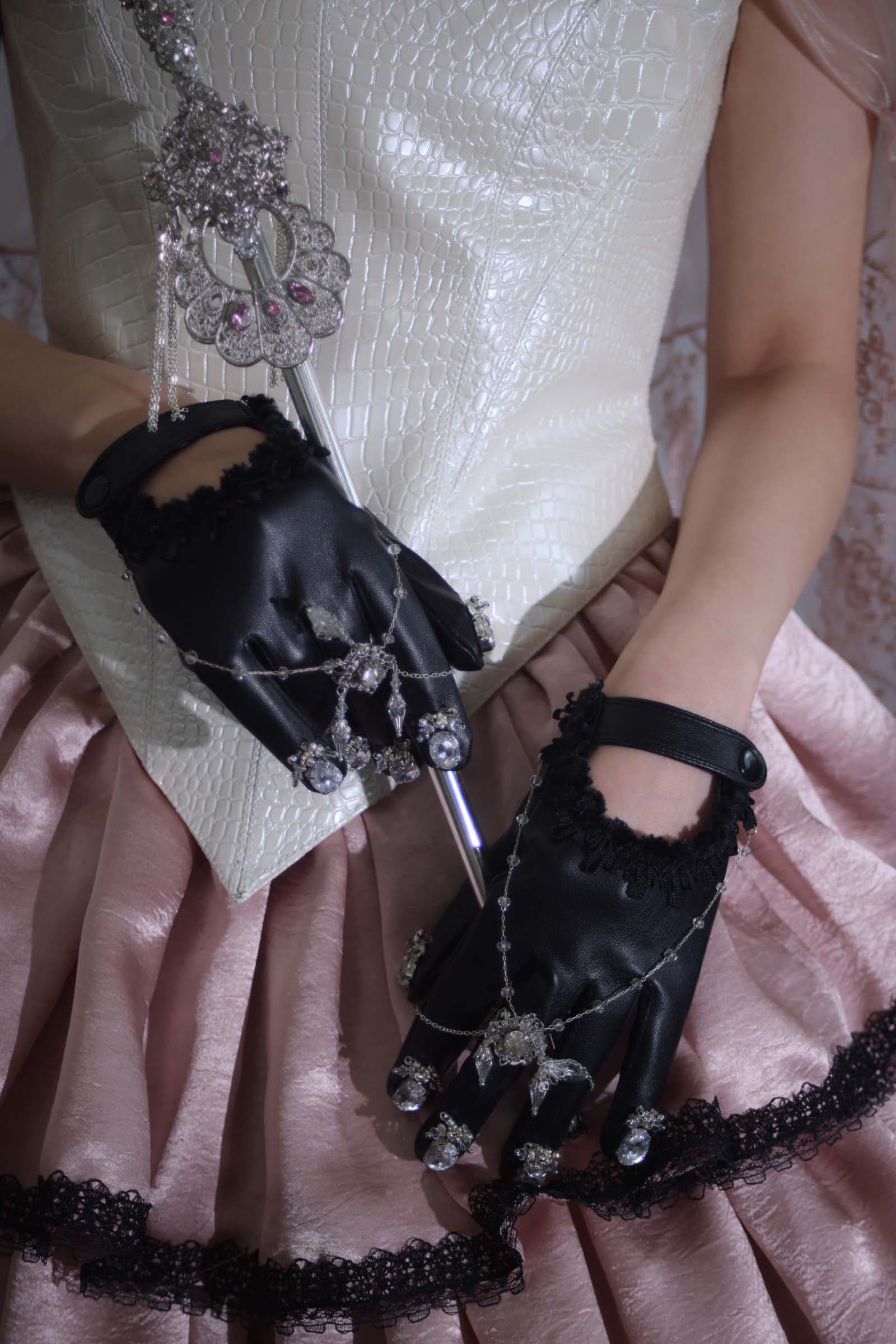 sparkling leather gloves